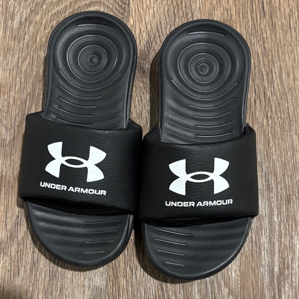 Under Armour Black and White Slide Sandals